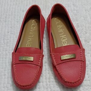 CALVIN KLEIN  Women's Red Leta Leather  Loafers - 8.5